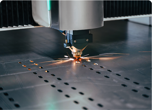 Laser cutting machine processing metal sheet.